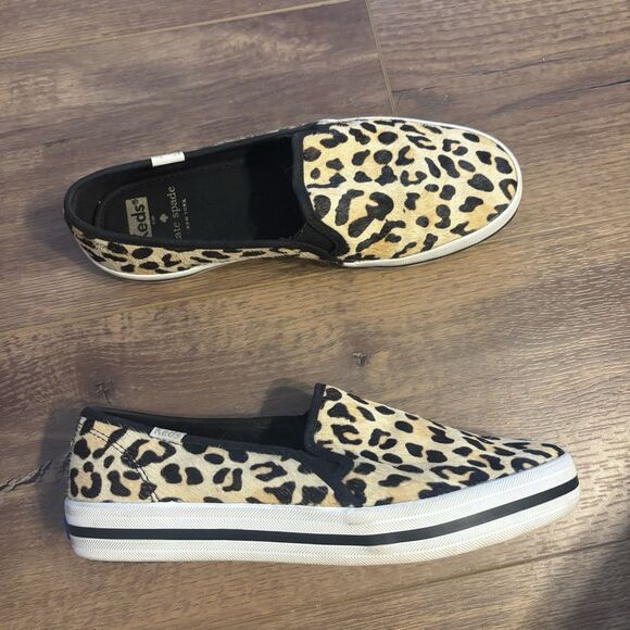 Kate Spade x Keds Sneakers Genuine Leather Leopard Print Calf Hair Slip On 6.5 - Picture 1 of 11